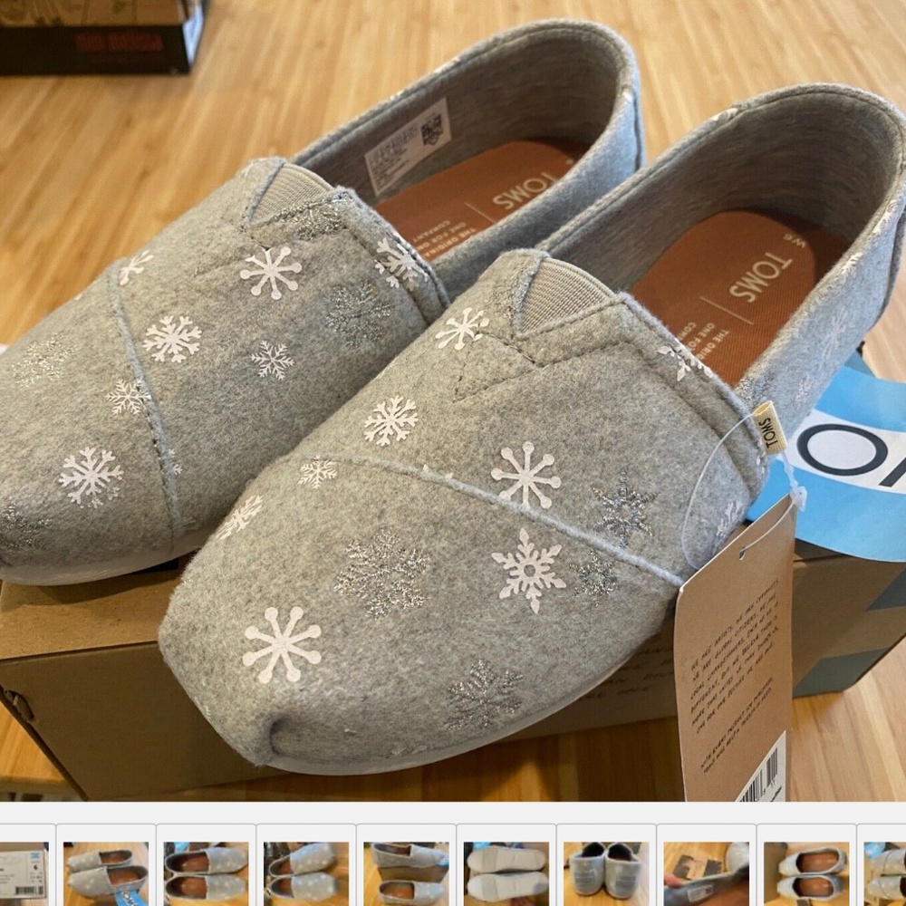 NIB TOMS Classic Drizzle Grey Felt Snowflakes Venice Shoes Flats women's Size 6